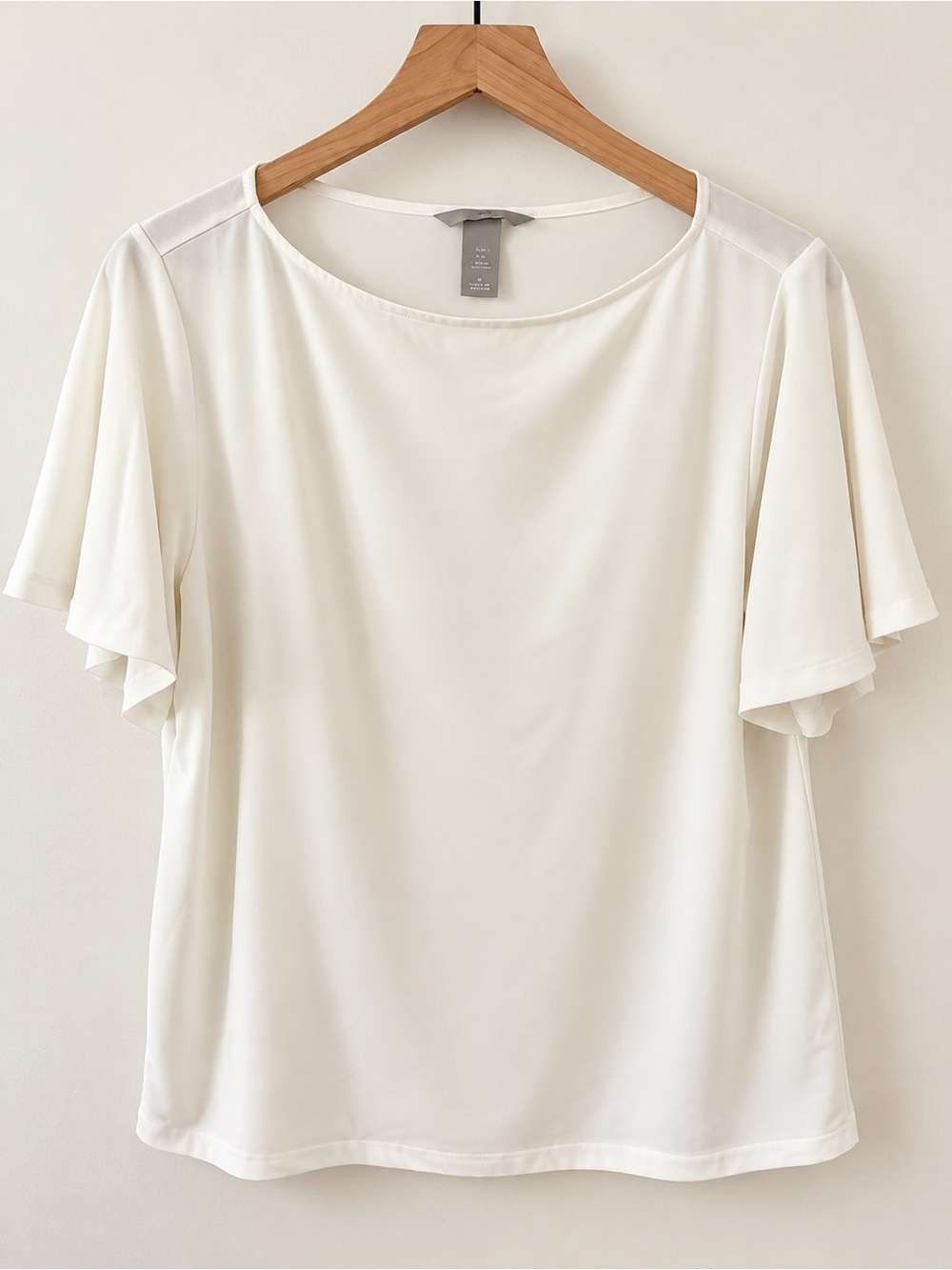 H&M White Ivory Flutter Sleeve Blouse Top